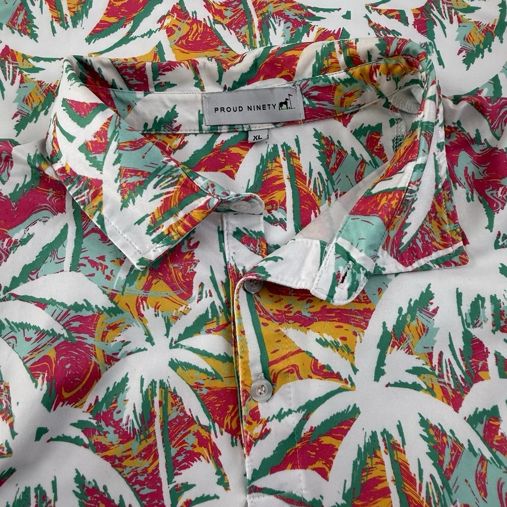 Proud 90 Ninety Polo Mens XL Golf Shirt  Palm Tree Neon Performance Stretch